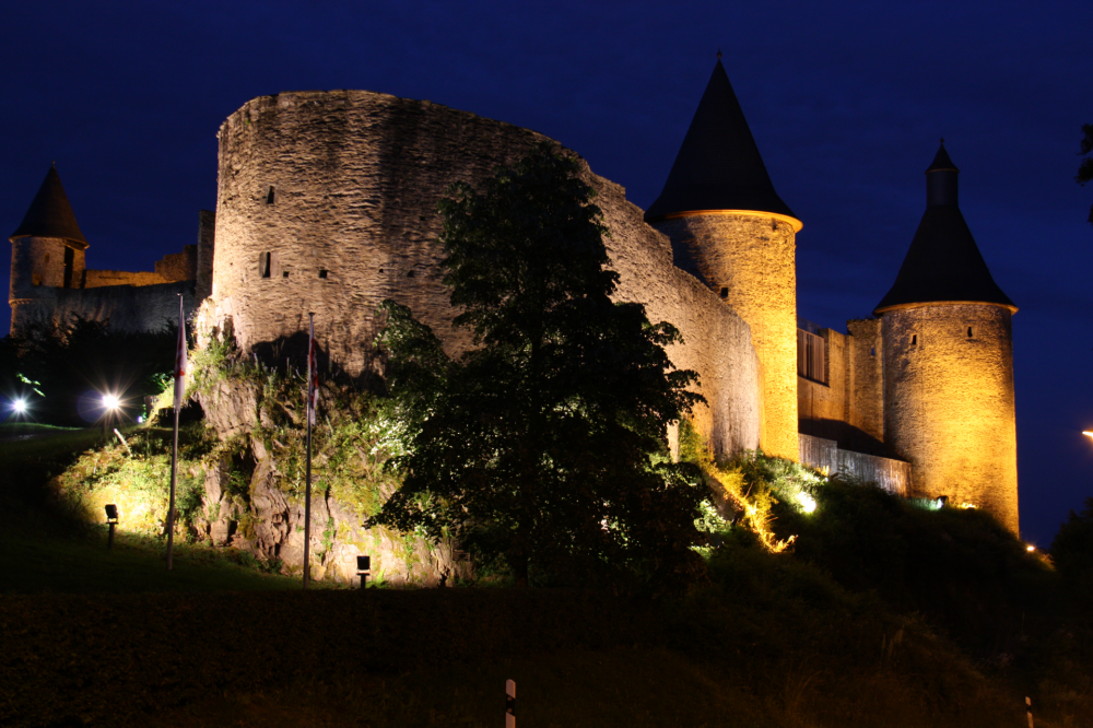 Medieval castle illuminated at night